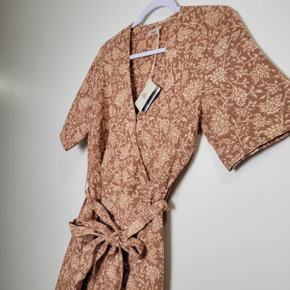 Faherty Earthy Brown Floral Paisley Garden Girl Ashley Linen Wrap Dress S - Picture 8 of 16